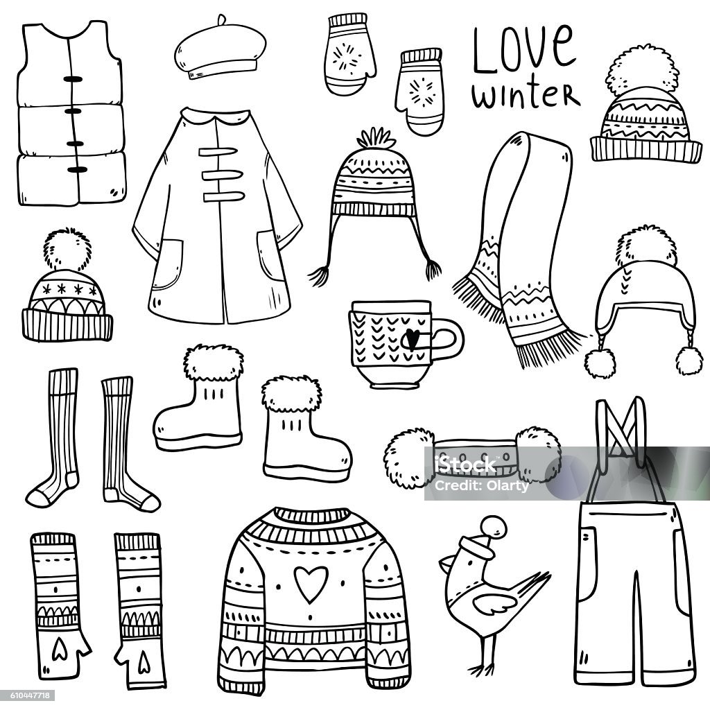 Ensemble de collection avec des éléments d’hiver - clipart vectoriel de Écharpe libre de droits