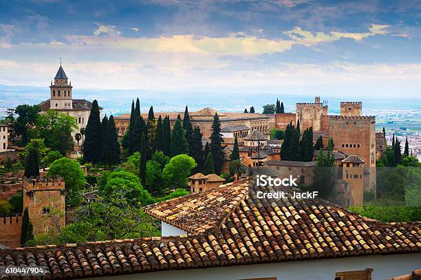 Day View To Alhambra Granada Stock Photo - Download Image Now - Alhambra - Spain, Ancient, Andalucian Sierra Nevada