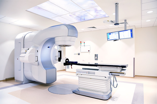 modern linear accelerator in an oncology modern sterile hospital.