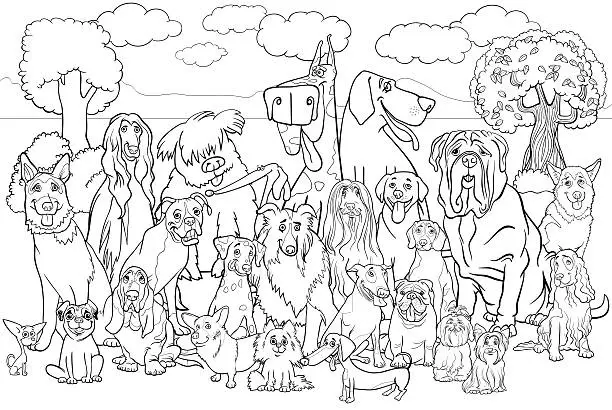Vector illustration of purebred dogs coloring book