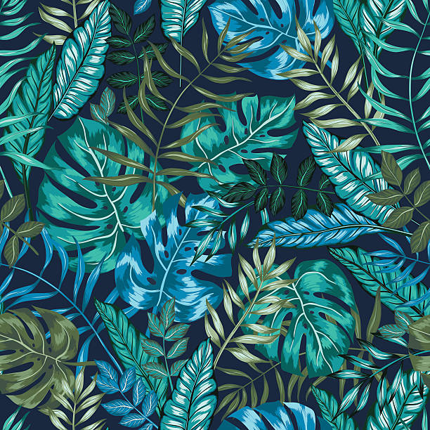 illustrazioni stock, clip art, cartoni animati e icone di tendenza di senza soluzione di continuità vettoriale artistico artistico tropicale natura giungla modello - palm leaf frond leaf backgrounds