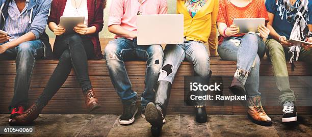 Teenagers Young Team Together Cheerful Concept Stock Photo - Download Image Now - University Student, Student, Laptop