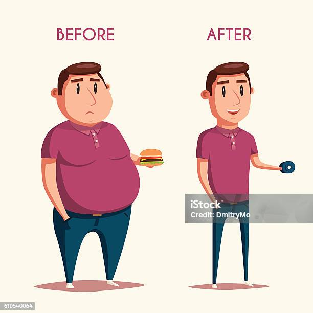 Man Before And After Sports Cartoon Vector Illustration Stock Illustration - Download Image Now