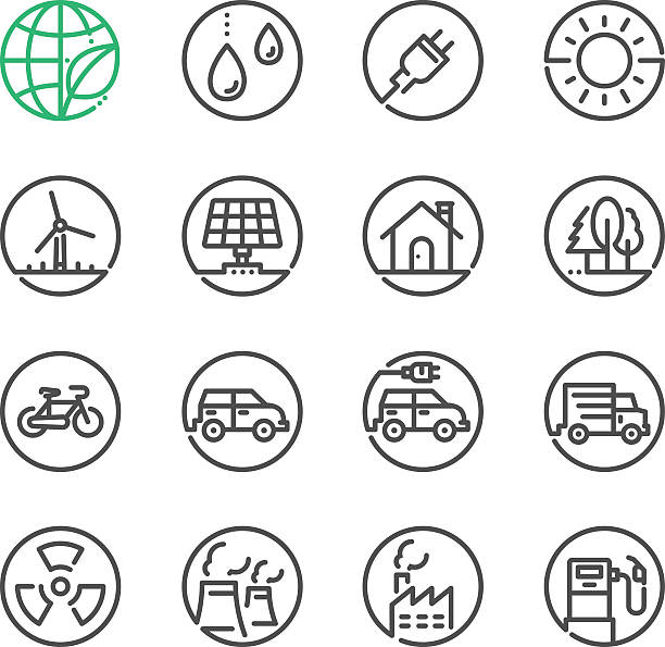 illustrazioni stock, clip art, cartoni animati e icone di tendenza di ecologia icone  - industrial windmill nature recycling computer icon