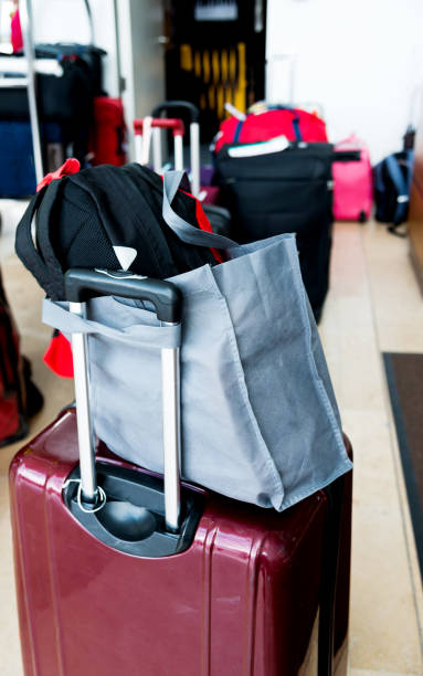 istock Luggage waiting in hotel lobby 610542822