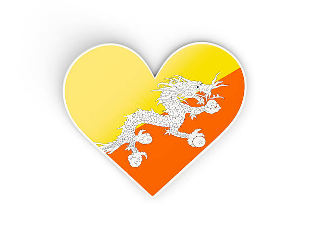istock Flag of bhutan, heart shaped sticker 610543052