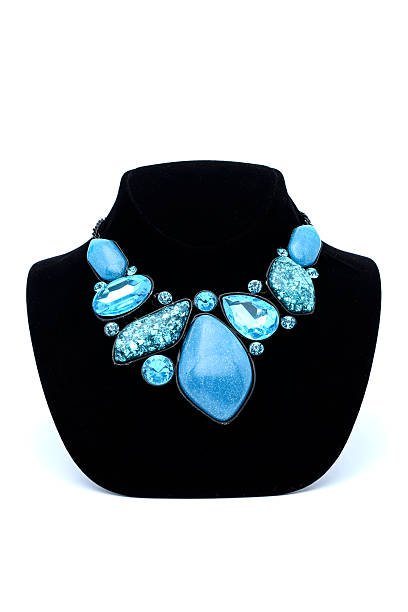 istock Necklace with blue gems on a mannequin 610544218