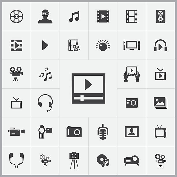 マルチメディア, ビデオアイコンユニバーサルセット - multimedia gamepad television photograph点のイラスト素材／クリップアート素材／マンガ素材／アイコン素材