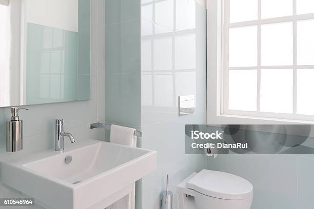 Bright Bathroom Stock Photo - Download Image Now - Bathroom, Toilet, Domestic Bathroom