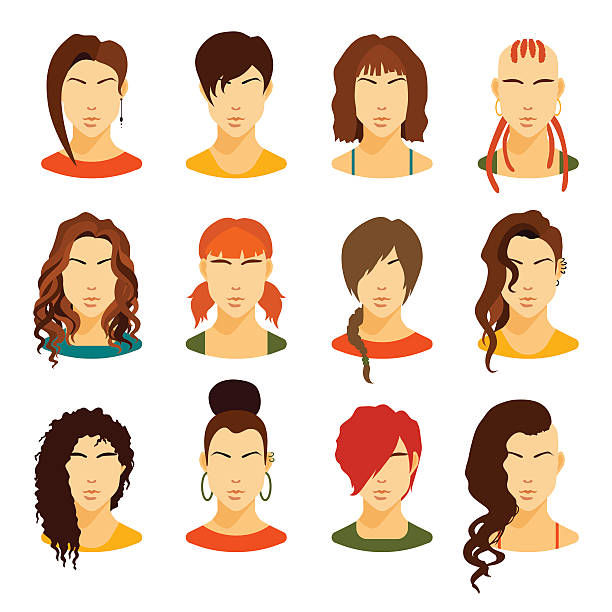 スタイリッシュなヘアカットを施した様々な女性アバターのコレクション。 - hair bun hairstyle women hair back点のイラスト素材／クリップアート素材／マンガ素材／アイコン素材