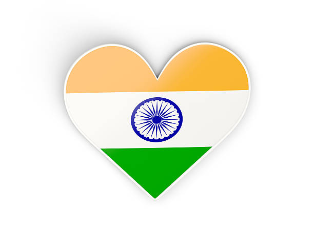 Flag of india, heart shaped sticker isolated on white. 3D illustration