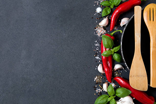 istock Vegetables, fresh herbs, hot spices and household goods 610548812