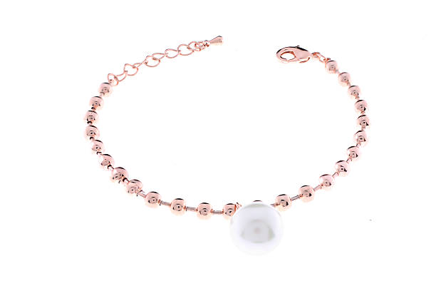 istock Gold bracelet with pearls on a white background 610550460