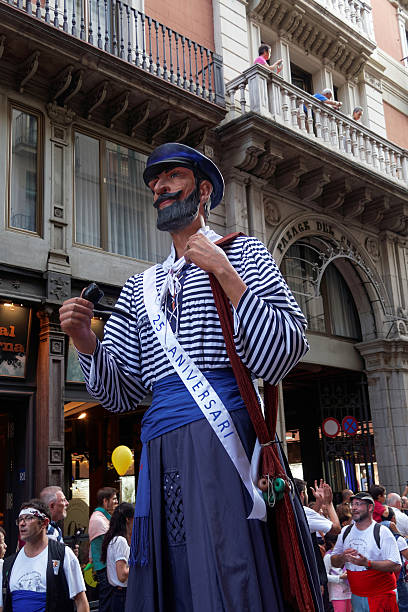 Barcelona, Spain - September 24, 2016: La Merce annual festival Giants Parade. Each year during the feast oversized figures guided by humans parade spinning around the main streets of Barcelona.