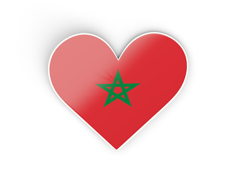 Flag of morocco, heart shaped sticker isolated on white. 3D illustration