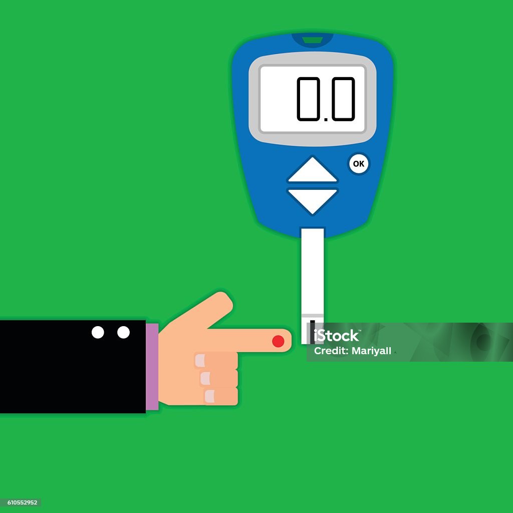 Hemoglucometer Drawing Home Glucometer With Hand In Flat Style Vector Illustration Stock ...