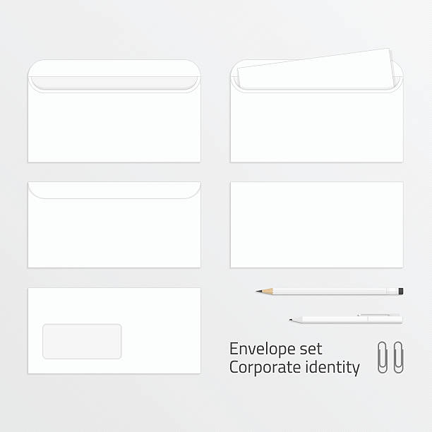 ilustrações de stock, clip art, desenhos animados e ícones de envelope set corporate identity elements. - clean e mail cleaning clipping path