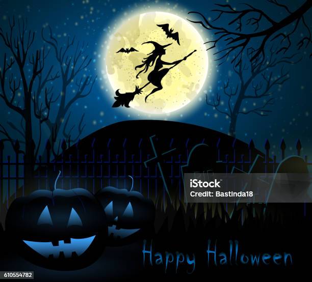 Halloween Spooky Background Stok Vektör Sanatı & Arka planlar‘nin Daha Fazla Görseli - Arka planlar, Ağaç, Balkabağı