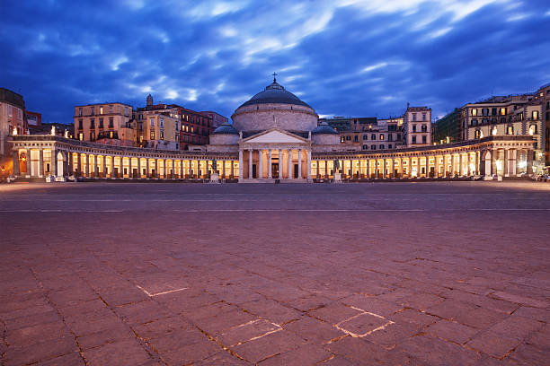 Piazza del Plebiscito, Naples Naples, Italy: Piazza del Plebiscito (Plebiscito Square) at dusk. piazza plebiscito stock pictures, royalty-free photos & images