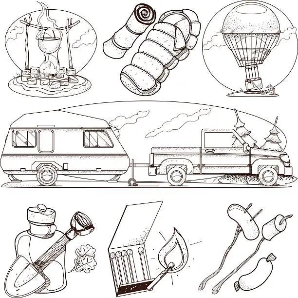 Vector illustration of Set in the tourism theme. Travel logos. Coloring books.