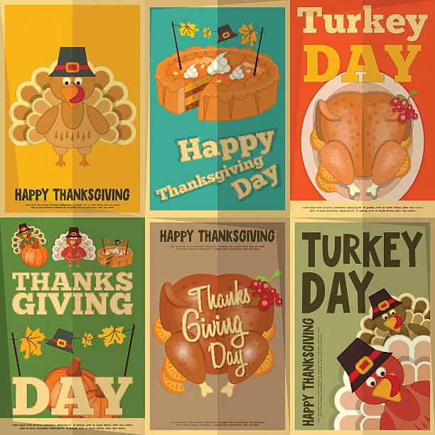 Vector illustration of Thanksgiving Posters Set