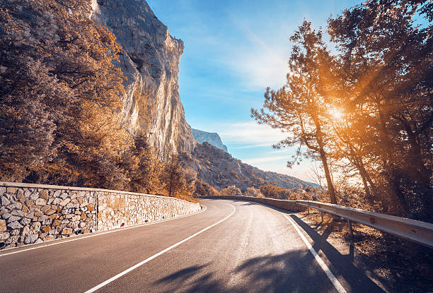 istock Asphalt road. Colorful landscape with beautiful winding mountain 610558452