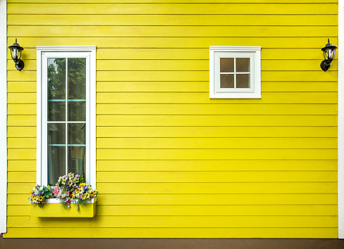 windows of wooden house, Decorated With Fresh Flowers