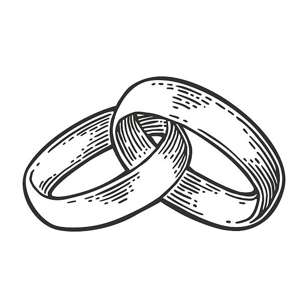 결혼 반지. 빈티지 블랙 벡터 인그레이빙 일러스트레이션 - engagement wedding wedding ceremony ring stock illustrations