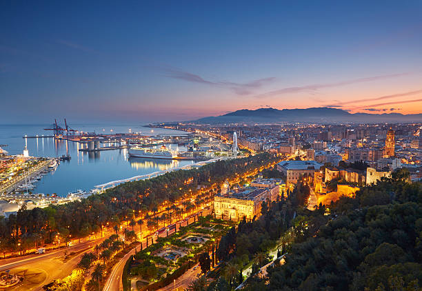 Sunset view of Malaga, Spain stock photo