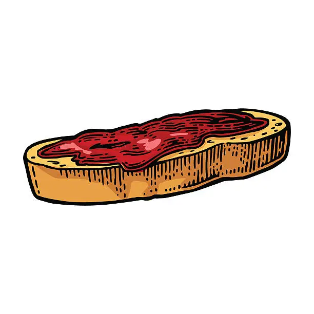 Vector illustration of Slice of fresh bread with jam.