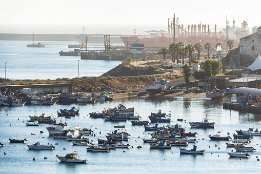 Boats laying in small harbour of Sines, Portugal