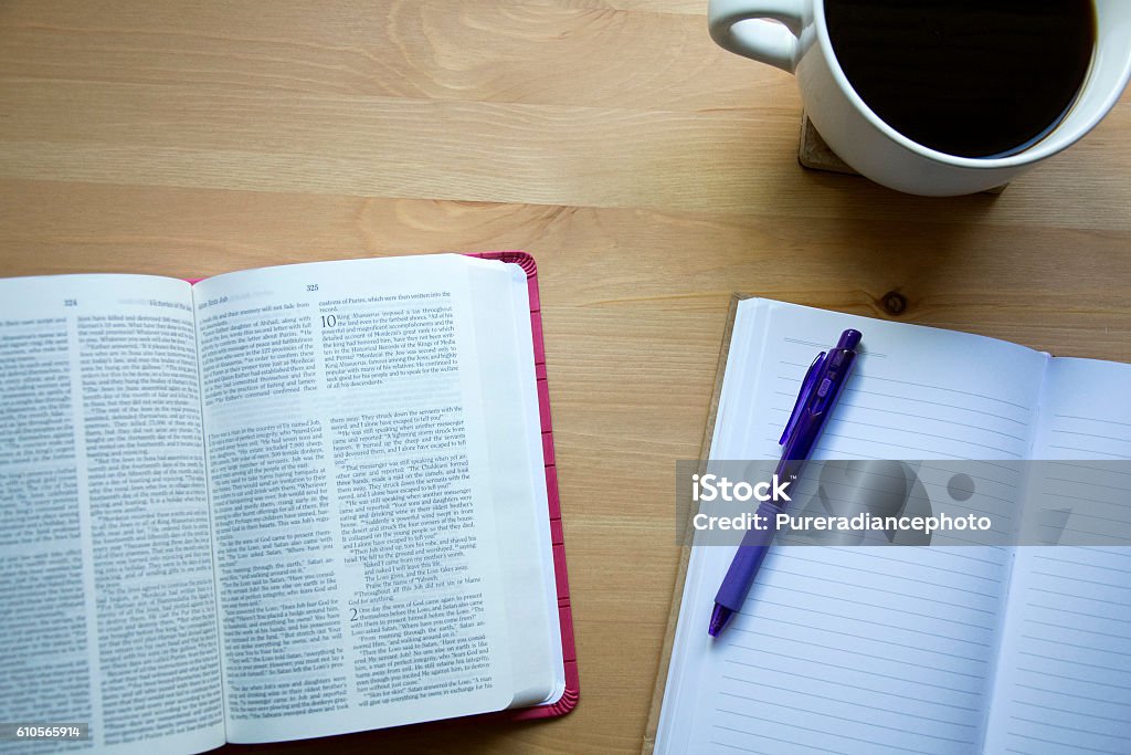 bible study in the morning bible study in the morning with cup of coffee and notes Bible Stock Photo