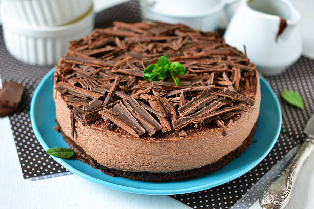 istock Chocolate cheesecake with mascarpone, chocolate biscuit 610569234