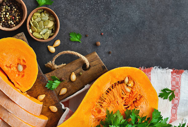 istock The cut pieces of pumpkin with parsley 610570416