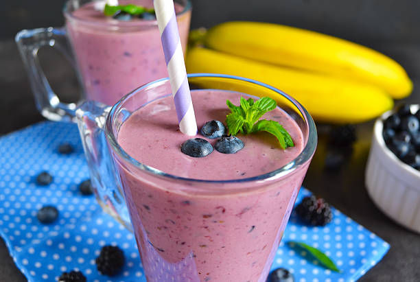 istock Smoothie with banana, blackberries and blueberries 610570670