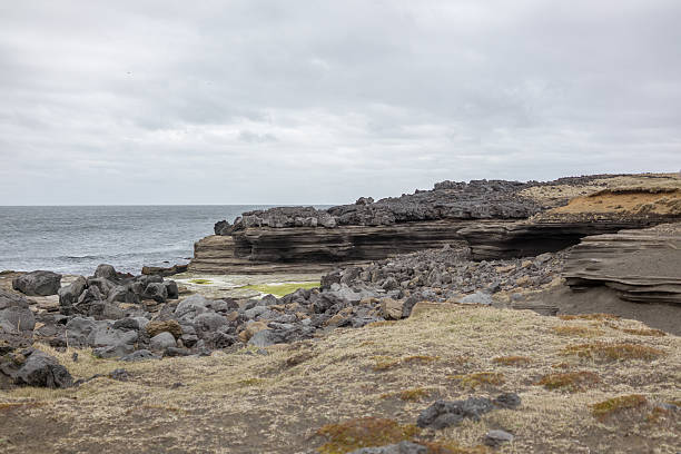 istock Westman islands pancake layers of rock on the beach 610571422