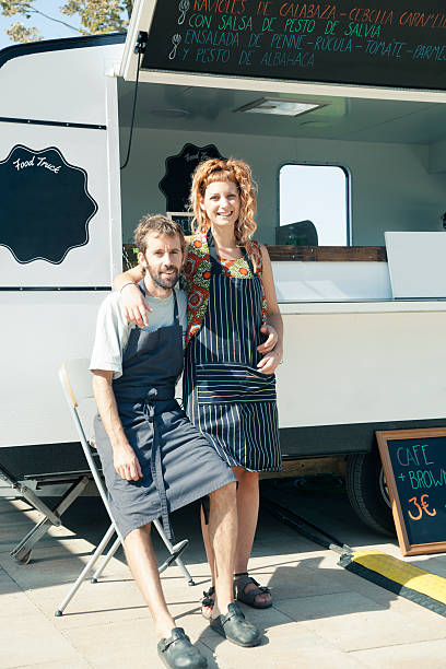 istock Food truck and owners 610574736