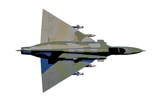 A jetfighter armed with rockets in use. Isolated. (3d cartoon rendering)