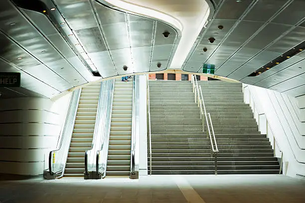 Photo of Modern escalator and staircase in subway, Sydney Australia