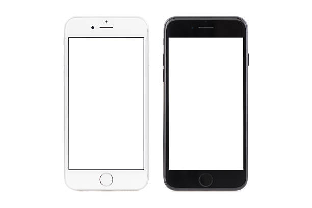 iPhone 6s white and iPhone 7 black Sofia, Bulgaria - September 23, 2016: Studio shot of side by side iPhone 6s white color, and iPhone 7 black color. The devices are with blank screens and isolated on white background. iphone stock pictures, royalty-free photos & images