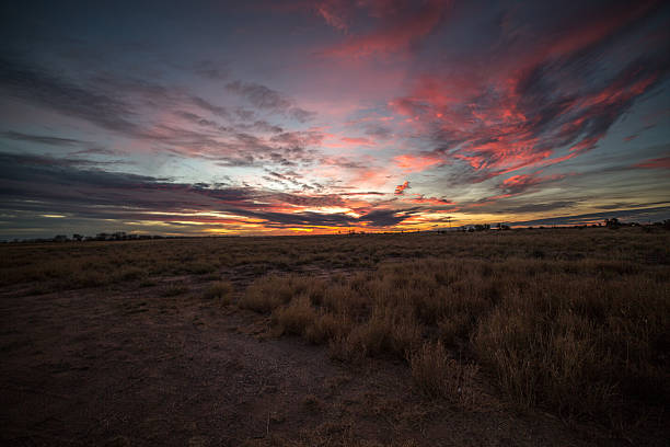 spettacolare tramonto sul paesaggio del red centre in australia - outback desert australia sky foto e immagini stock