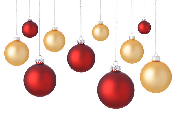 istock Gold And Red Hanging Christmas Ornaments 610577900