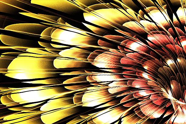 Colorful Fractal flower in shades of orange, yellow, pink and stock photo