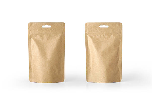 istock Craft paper pouch bag front view isolated on white background. 610579790