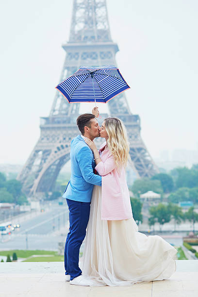 istock Just married couple near the Eiffel tower in Paris 610581364