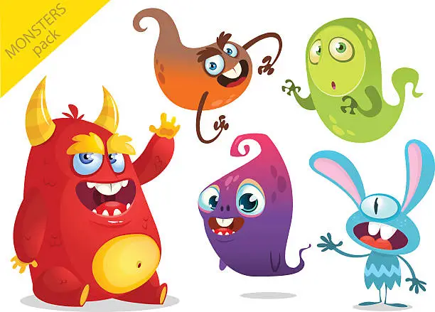 Vector illustration of Cartoon Monsters. Vector set of cartoon monsters isolated