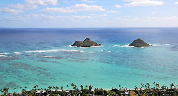 istock Na Mokulua islets from Kaiwa Ridge 610582488