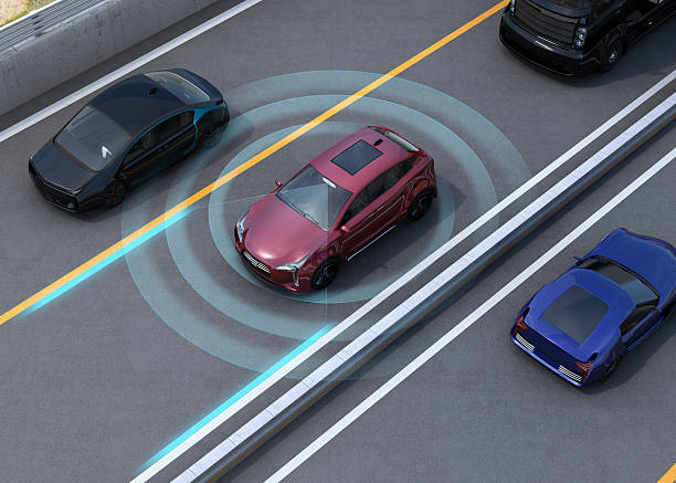 istock Concept illustration for auto braking, lane keeping functions 610584334