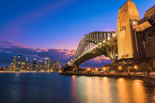Long exposure Sydney Harbour Bridge Sydney Australia at sunset