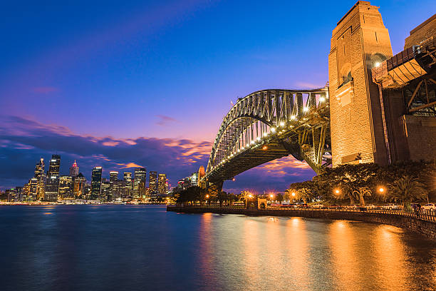 Sydney Horbour Bridge at sunset Long exposure Sydney Harbour Bridge Sydney Australia at sunset sydney harbour bridge stock pictures, royalty-free photos & images